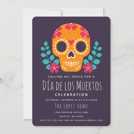 Invitation Célébration des Crânes en Sucre Día de los Muertos (Devant)