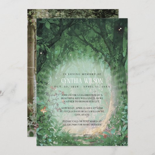 Invitation Célébration des funérailles de la forêt enchantée  (Devant / Derrière)