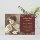 Invitation Célébration des funérailles de la vie Bourgogne Or (Debout devant)