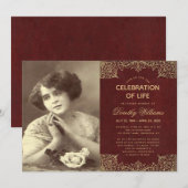 Invitation Célébration des funérailles de la vie Bourgogne Or (Devant / Derrière)