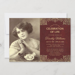 Invitation Célébration des funérailles de la vie Bourgogne Or