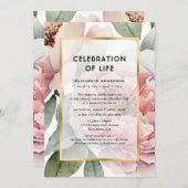 Invitation Célébration des funérailles de Pink Peonies (Devant / Derrière)