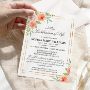 Invitation Célébration des funérailles rose et or de la vie