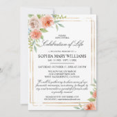 Invitation Célébration des funérailles rose et or de la vie (Devant)
