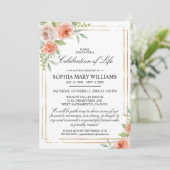 Invitation Célébration des funérailles rose et or de la vie (Debout devant)