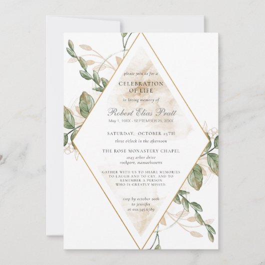 Invitation Célébration des funérailles vertes de la vie (Devant)