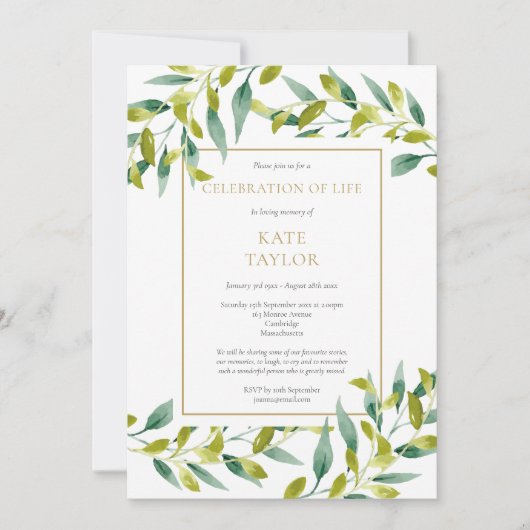Invitation Célébration des funérailles vertes de la vie Invit (Devant)