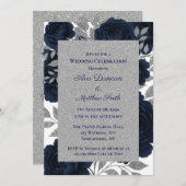 Invitation Célébration des Mariages Feuille bleu et argent de (Devant / Derrière)