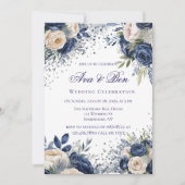 Invitation Célébration des Mariages floraux bleu et ivoire de (Devant)
