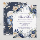 Invitation Célébration des Mariages floraux bleu et ivoire de (Devant / Derrière)