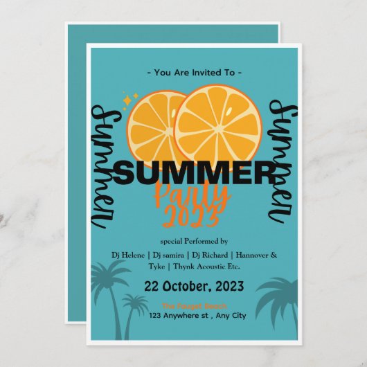 Invitation Célébration d'été cool (Devant / Derrière)