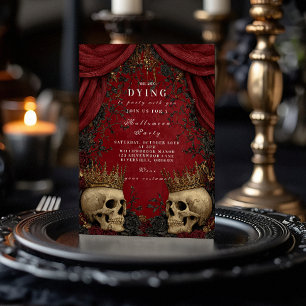 Invitation Célébration d'Halloween Crâne Gothique et Rose Noi