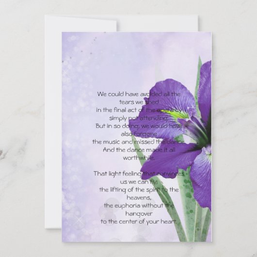 Invitation Célébration d'iris et de colibri d'enterrement de (Dos)