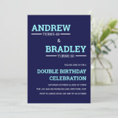 Invitation Célébration Double Anniversaire Bleu (Debout devant)