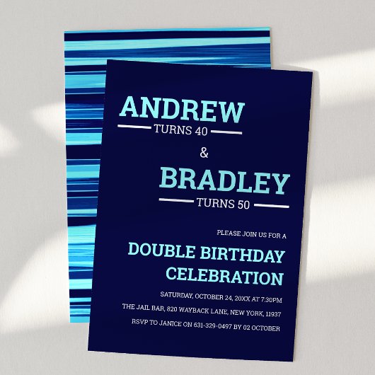 Invitation Célébration Double Anniversaire Bleu