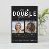 Invitation Célébration double moderne 2 Photo remise de diplô (Debout devant)