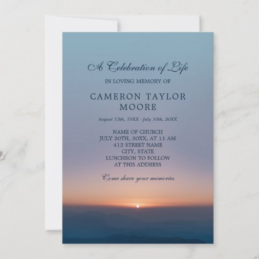 Invitation Célébration douce de lever de soleil de la vie (Devant)