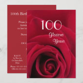 Invitation Célébration du 100e anniversaire !-Rose rouge prof (Devant / Derrière)