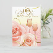 Invitation Célébration du 100e anniversaire. Roses rose (Debout devant)