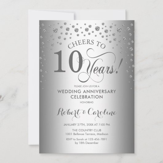 Invitation Célébration du 10e anniversaire - Argent (Devant)