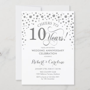 Invitation Célébration du 10e anniversaire - Blanc argenté