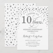 Invitation Célébration du 10ème Anniversaire - Blanc Argenté (Devant / Derrière)