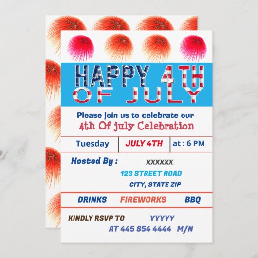 Invitation Célébration du 14 juillet (Devant / Derrière)