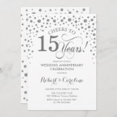 Invitation Célébration du 15e anniversaire - Blanc argent (Devant / Derrière)