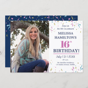 Invitation Célébration du 16e anniversaire avec photo