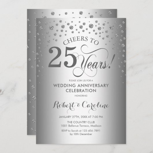Invitation Célébration du 25e anniversaire - Argent (Devant / Derrière)