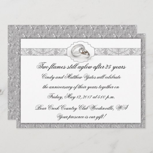 Invitation Célébration du 25e anniversaire de mariage (Devant / Derrière)