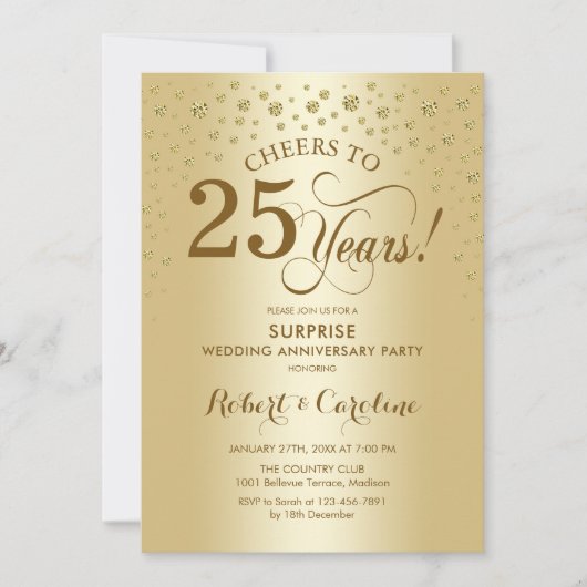 Invitation Célébration du 25e anniversaire de mariage en or (Devant)