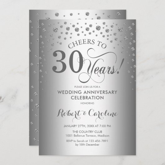 Invitation Célébration du 30e anniversaire - Argent (Devant / Derrière)