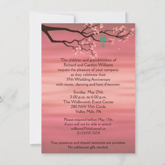 Invitation Célébration du 35e anniversaire de mariage des tou (Dos)