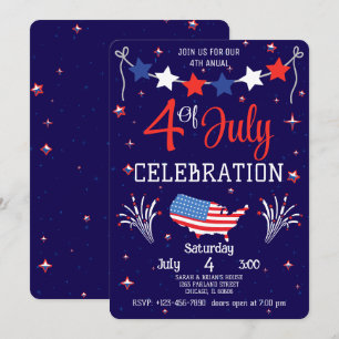 Invitation Célébration du 4 juillet rouge, blanc et bleu