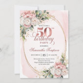 Invitation Célébration du 50e anniversaire avec des fleurs ro (Devant)