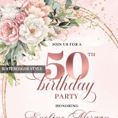 Invitation Célébration du 50e anniversaire avec des fleurs ro
