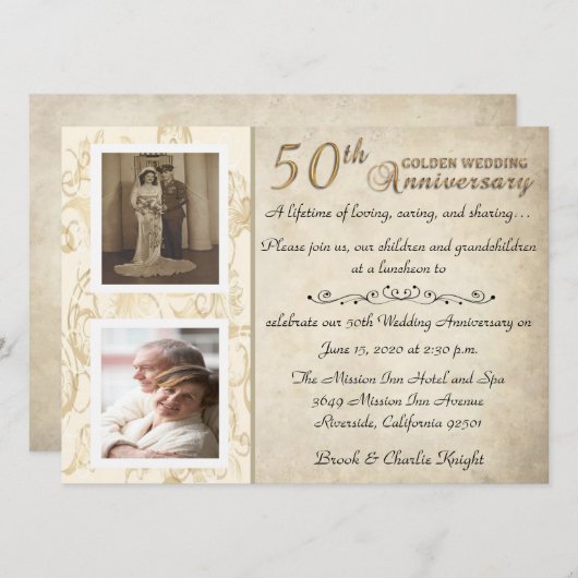 Invitation Célébration du 50e anniversaire de mariage (Devant / Derrière)