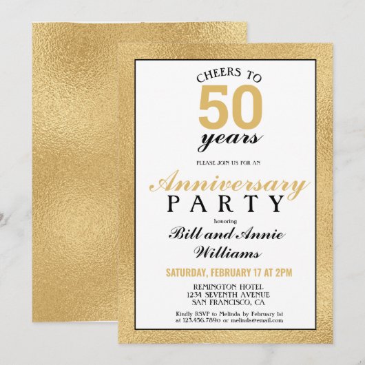 Invitation Célébration du 50e anniversaire de mariage Félicit (Devant / Derrière)