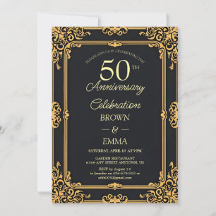 Invitation Célébration du 50e anniversaire en noir élégant et