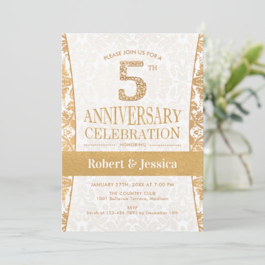 Invitation Célébration du 5ème anniversaire - Or Blanc (Debout devant)