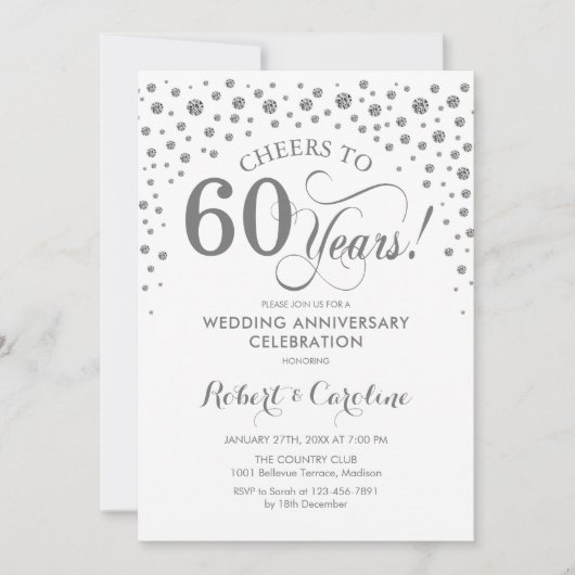 Invitation Célébration du 60e anniversaire - Blanc Argent (Devant)