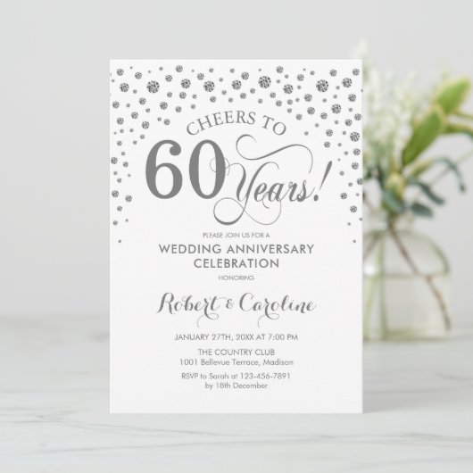 Invitation Célébration du 60e anniversaire - Blanc Argent (Debout devant)