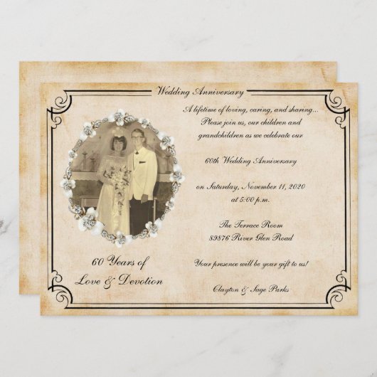 Invitation Célébration du 60e anniversaire de mariage (Devant / Derrière)