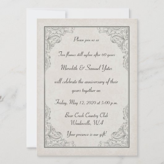 Invitation Célébration du 60e anniversaire de mariage (Dos)