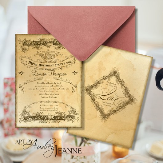 Invitation Célébration du 90e anniversaire dans un style vint