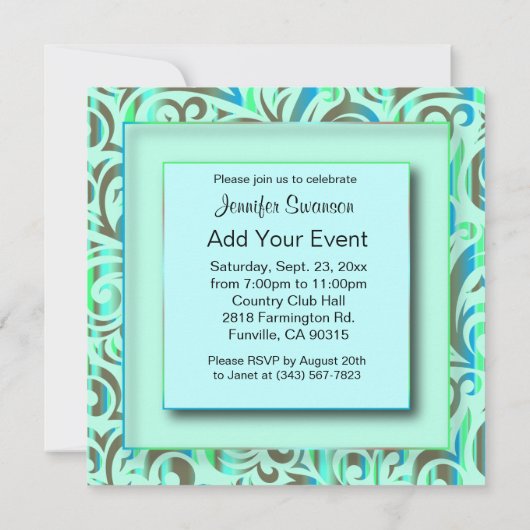 Invitation Célébration du Blue & Green Motif Party| Texte DO- (Dos)