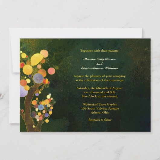 Invitation Célébration du Mariage à thème arboré (Dos)