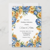 Invitation Célébration du Mariage Blue Peony et Yellow Daisie (Devant)