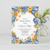 Invitation Célébration du Mariage Blue Peony et Yellow Daisie (Debout devant)